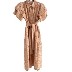 NWOT Button Down Eyelet Dress Medium Peach